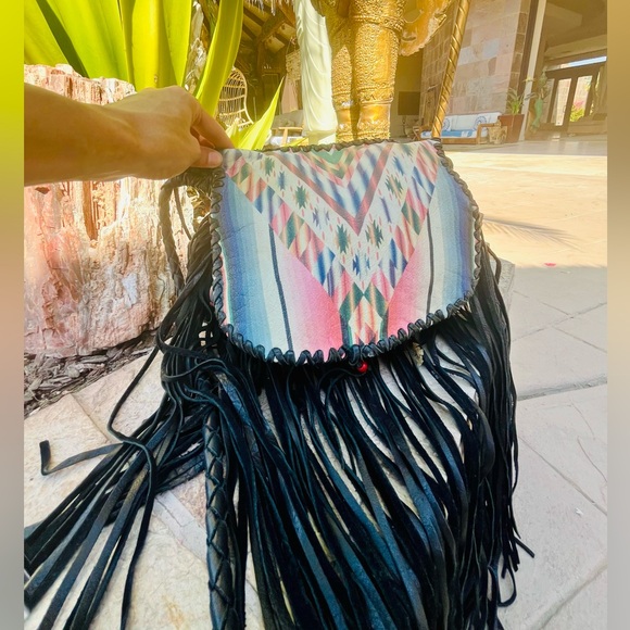 $770~TOTEM SALVAGED Western Saltillo Serape Leather Fringe Crossbody Purse - Picture 3 of 14